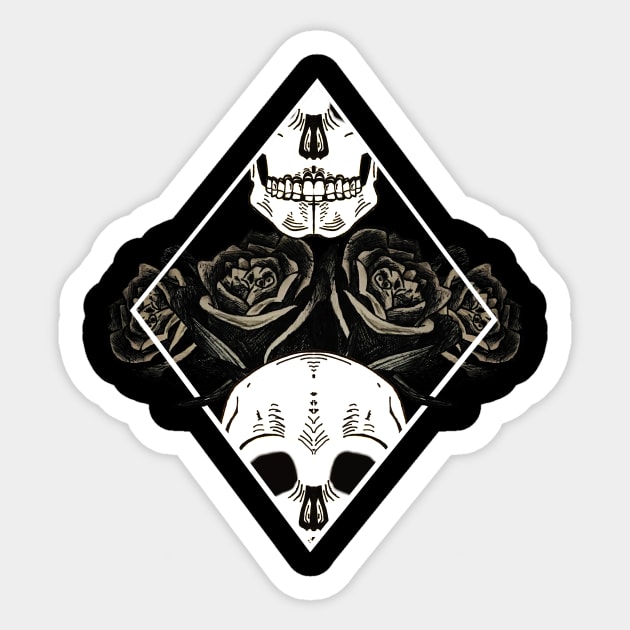 Retro Skeleton and Rose Design Sticker by deadlydelicatedesigns